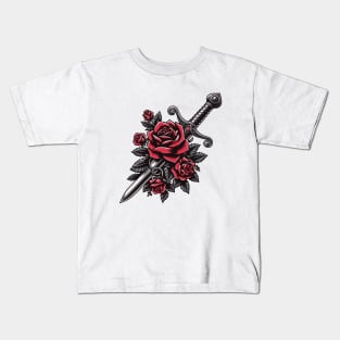 Tattoo Art - Dagger with roses Kids T-Shirt